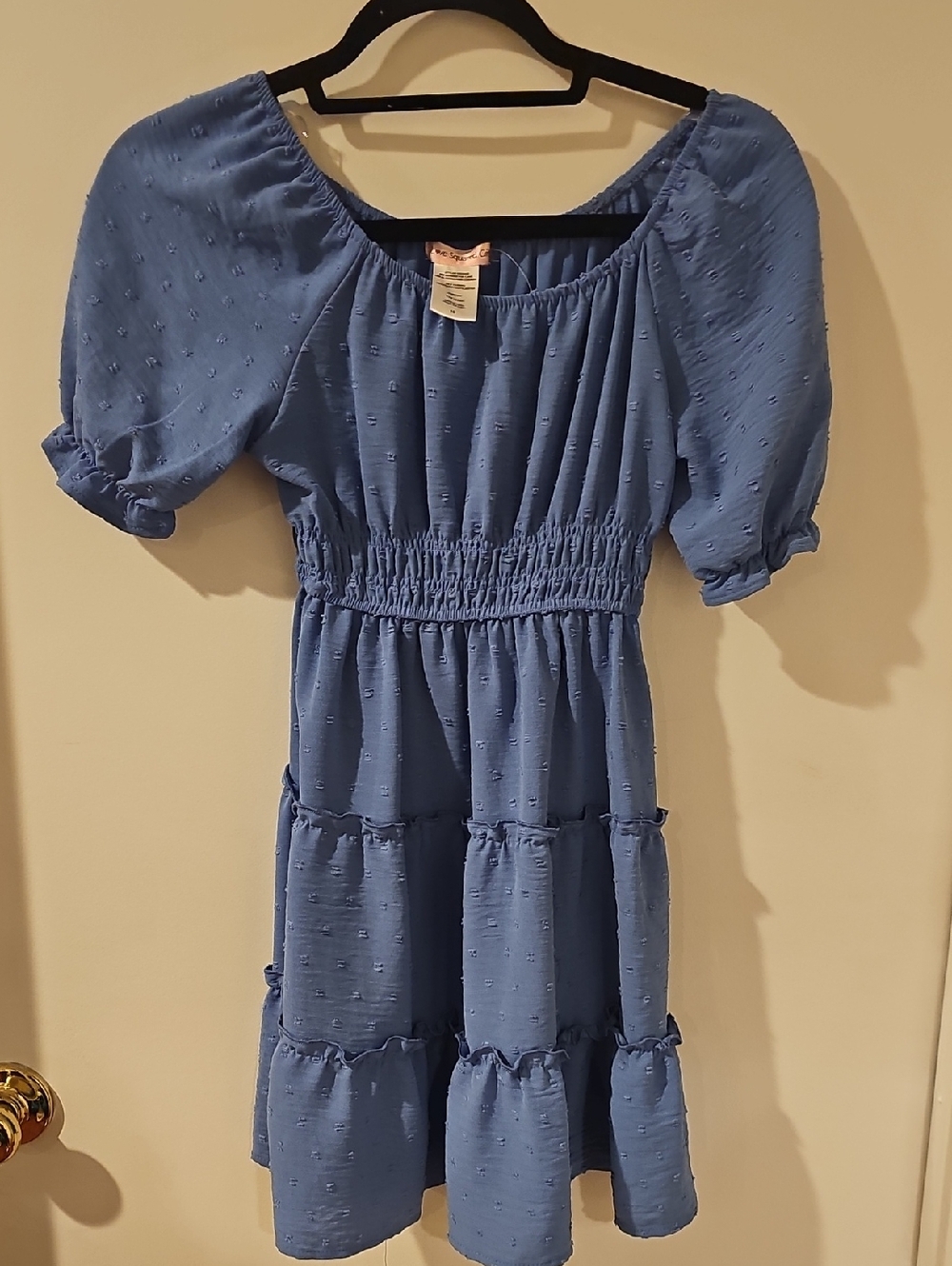 Love Squared Girls Dusty Blue Smocked Tiered Dress Sz 10